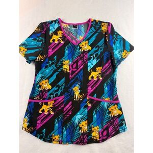 Disney Lion King Scrub Top V-Neck Simba Print Career‎ Uniform S